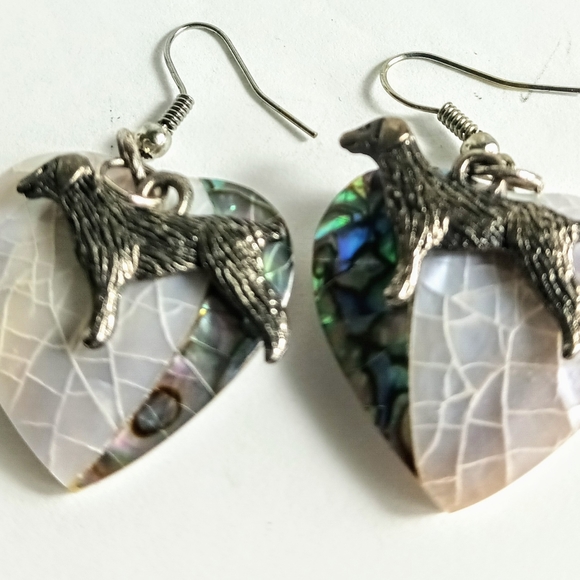 Natural Handcrafted Mother of Pearl Abalone Heart and Dog Charm Earrings - Picture 2 of 10